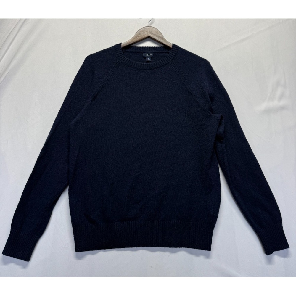 J. Crew Sweater Mens Large Navy Blue Lambswool Blend Tight Knit Raglan Sleeve